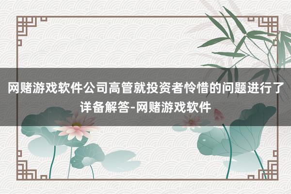 网赌游戏软件公司高管就投资者怜惜的问题进行了详备解答-网赌游戏软件